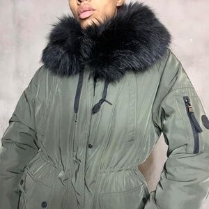 Calvin Klein Black Parka with Fur Trim